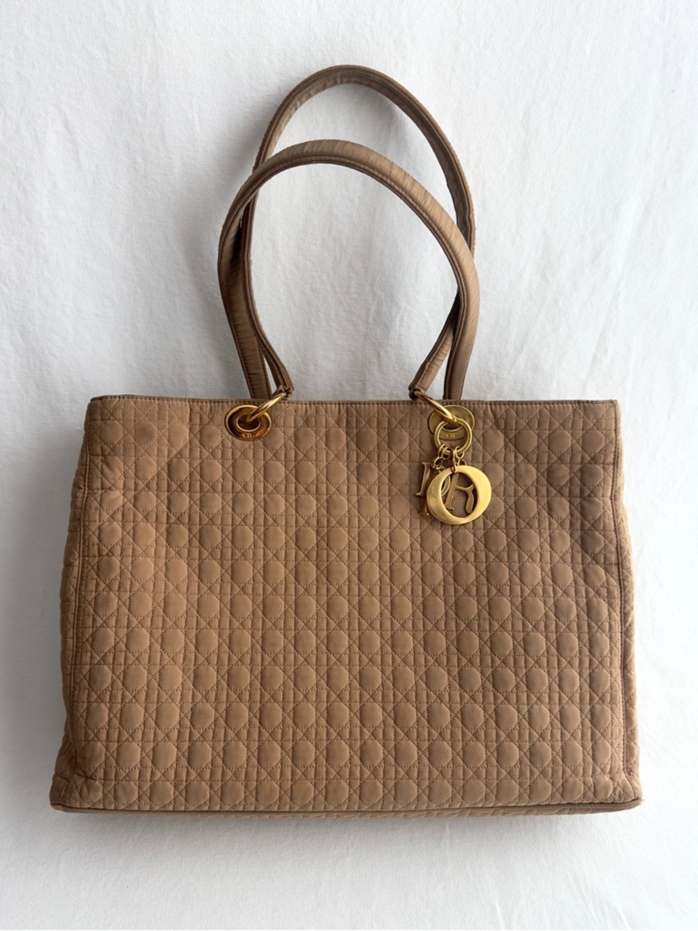 ✨Authentic CHRISTIAN DIOR Vintage Large Cannage Nylon Tote Bag Beige - Picture 3 of 17